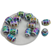 Plated Pattern Printed Glass Beads (10 Pieces) 11x8 MM Multicolor Hole 1 MM Drum For Jewellery Making Arts Crafts